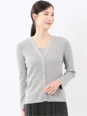 ハンドウォッシャブル ラメリブ Vネック ニットカーディガン