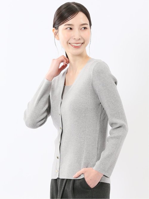 ハンドウォッシャブル ラメリブ Vネック ニットカーディガン