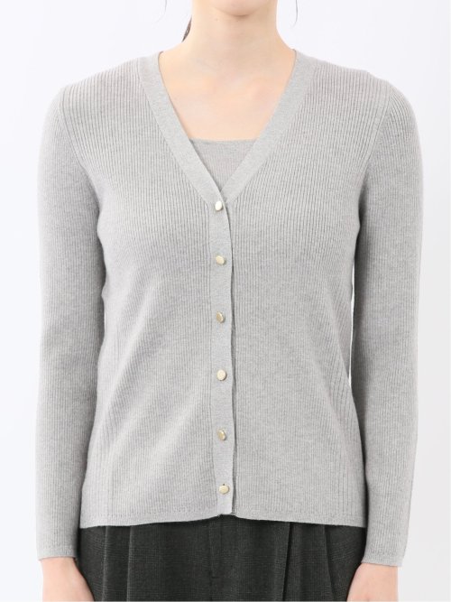 ハンドウォッシャブル ラメリブ Vネック ニットカーディガン