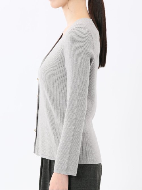 ハンドウォッシャブル ラメリブ Vネック ニットカーディガン