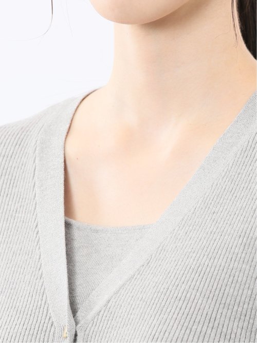 ハンドウォッシャブル ラメリブ Vネック ニットカーディガン