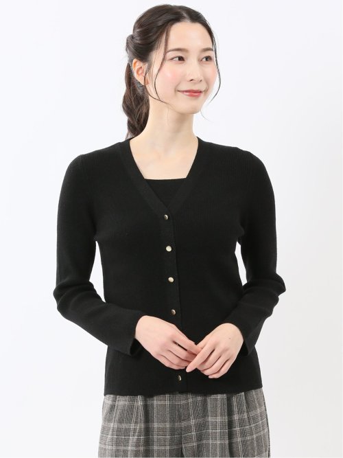 ハンドウォッシャブル ラメリブ Vネック ニットカーディガン