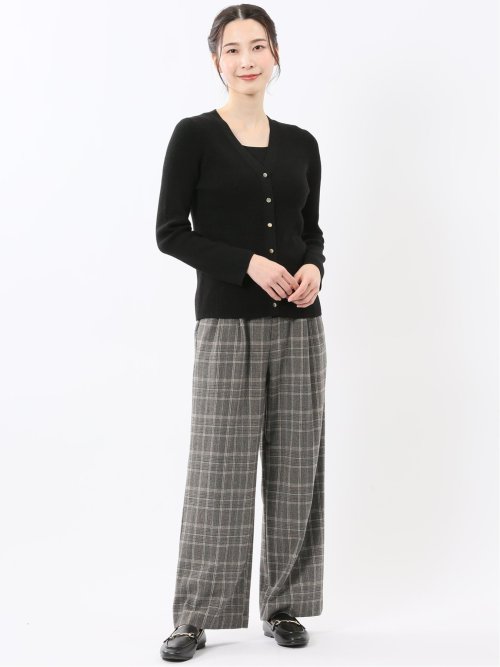 ハンドウォッシャブル ラメリブ Vネック ニットカーディガン