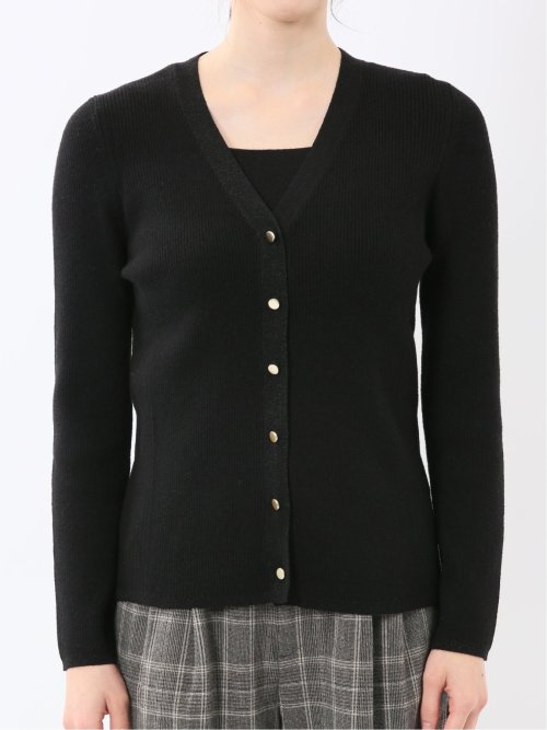 ハンドウォッシャブル ラメリブ Vネック ニットカーディガン