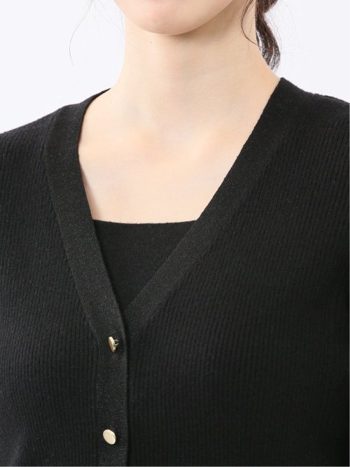 ハンドウォッシャブル ラメリブ Vネック ニットカーディガン