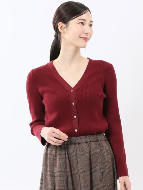 ハンドウォッシャブル ラメリブ Vネック ニットカーディガン