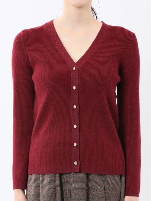 ハンドウォッシャブル ラメリブ Vネック ニットカーディガン