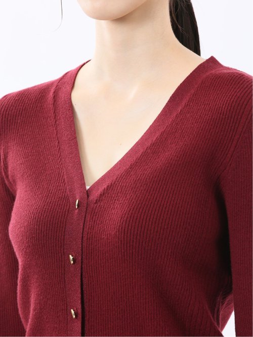 ハンドウォッシャブル ラメリブ Vネック ニットカーディガン