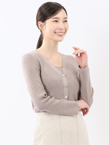 ハンドウォッシャブル ラメリブ Vネック ニットカーディガン