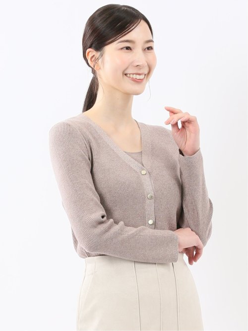 ハンドウォッシャブル ラメリブ Vネック ニットカーディガン