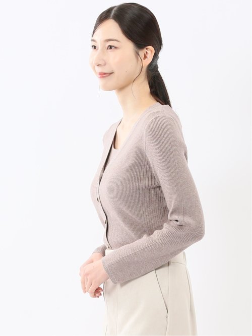 ハンドウォッシャブル ラメリブ Vネック ニットカーディガン