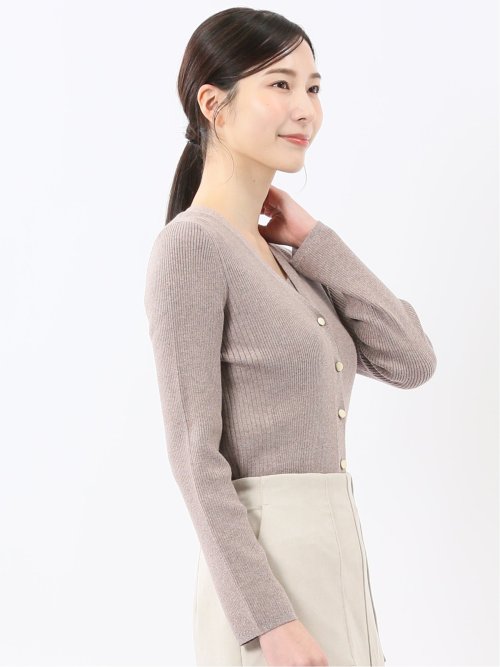 ハンドウォッシャブル ラメリブ Vネック ニットカーディガン