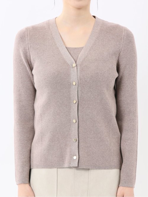 ハンドウォッシャブル ラメリブ Vネック ニットカーディガン