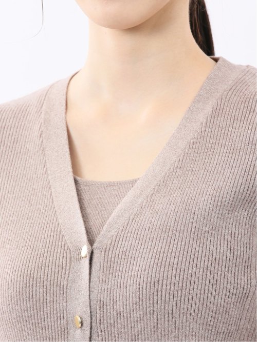 ハンドウォッシャブル ラメリブ Vネック ニットカーディガン