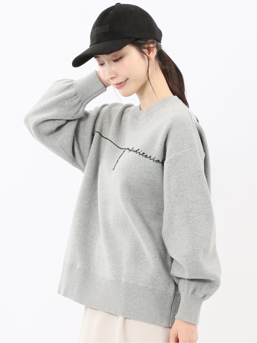 ロゴ刺繍 スエットライク ニットプルオーバー
