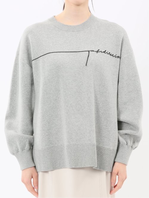 ロゴ刺繍 スエットライク ニットプルオーバー