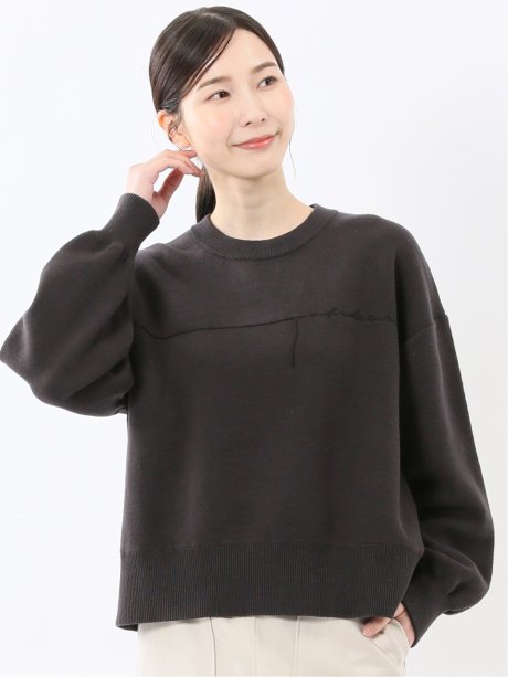 ロゴ刺繍 スエットライク ニットプルオーバー