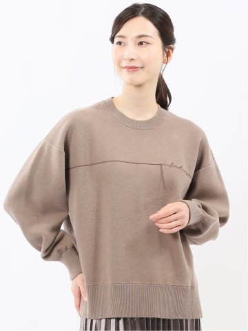 ロゴ刺繍 スエットライク ニットプルオーバー