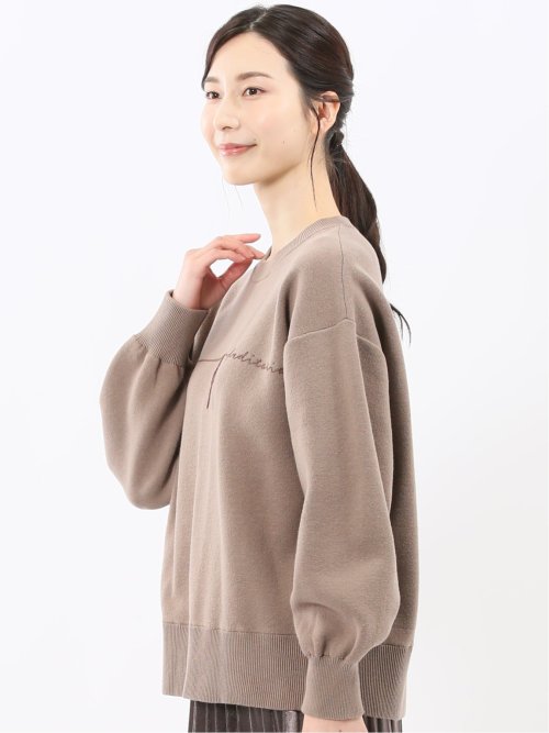 ロゴ刺繍 スエットライク ニットプルオーバー