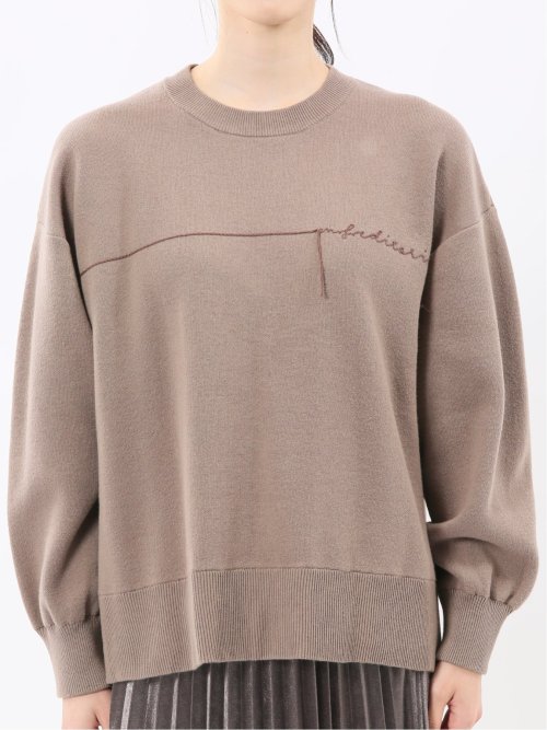 ロゴ刺繍 スエットライク ニットプルオーバー