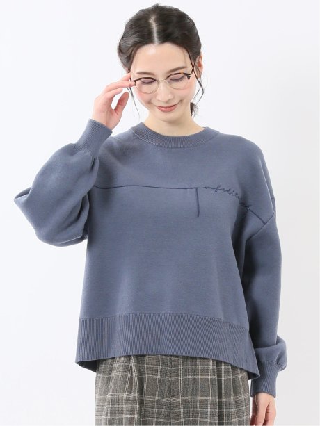 ロゴ刺繍 スエットライク ニットプルオーバー