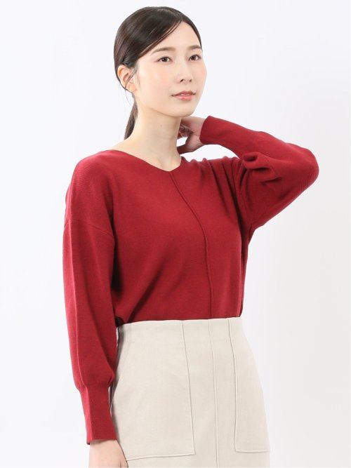 ハンドウォッシャブル センターハギ Vネック ニットプルオーバー