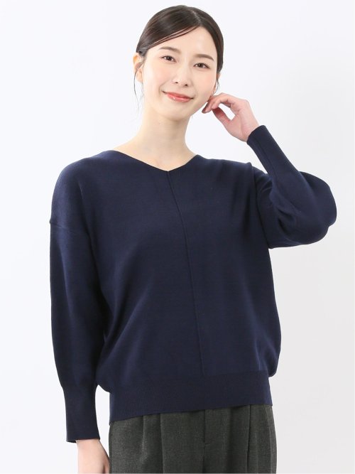 ハンドウォッシャブル センターハギ Vネック ニットプルオーバー
