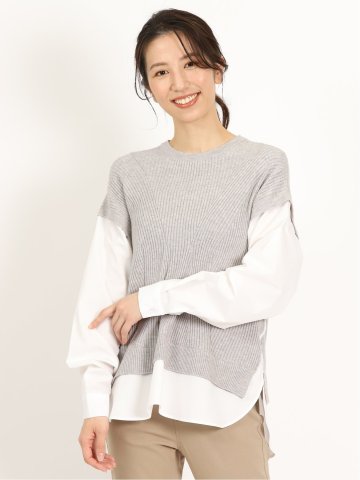 ふわもちニット ドッキングレイヤード 長袖プルオーバー