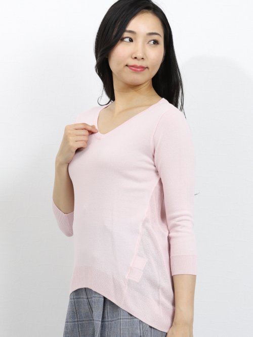 レビータ編地切替Vネック長袖プルオーバーニット