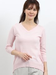 レビータ編地切替Vネック長袖プルオーバーニット