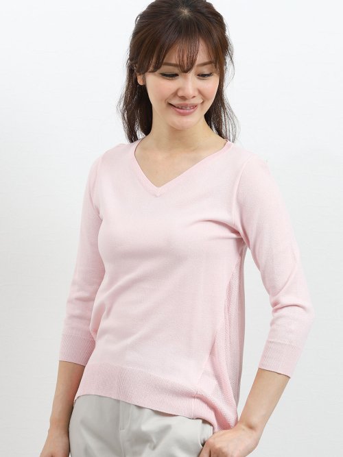 レビータ編地切替Vネック長袖プルオーバーニット