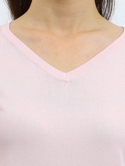 レビータ編地切替Vネック長袖プルオーバーニット