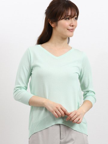 レビータ編地切替Vネック長袖プルオーバーニット