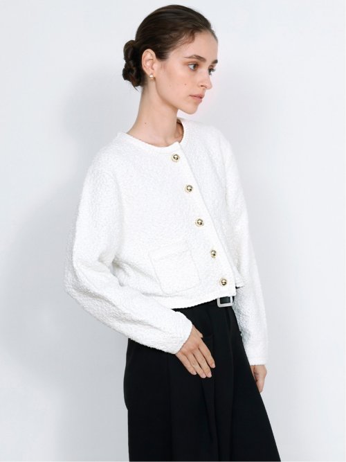 ドロー/DRAW ツイード調 ショート丈 ニットカーディガン