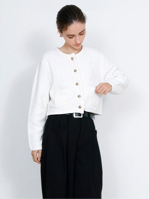ドロー/DRAW ツイード調 ショート丈 ニットカーディガン