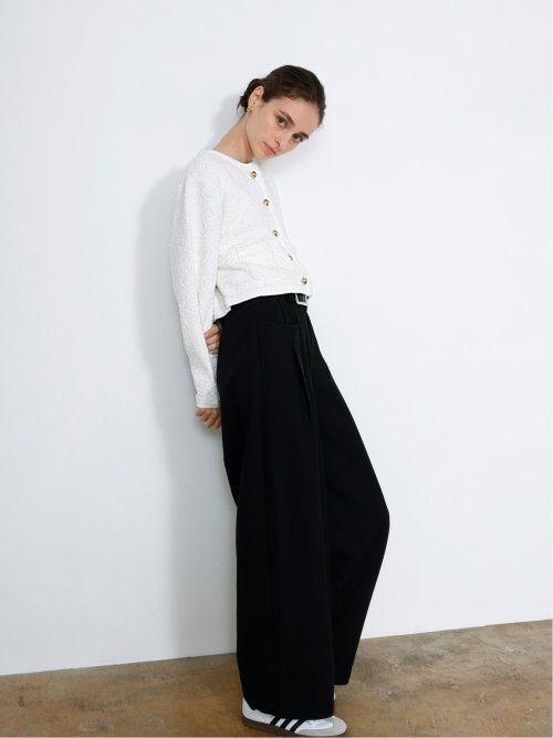 ドロー/DRAW ツイード調 ショート丈 ニットカーディガン