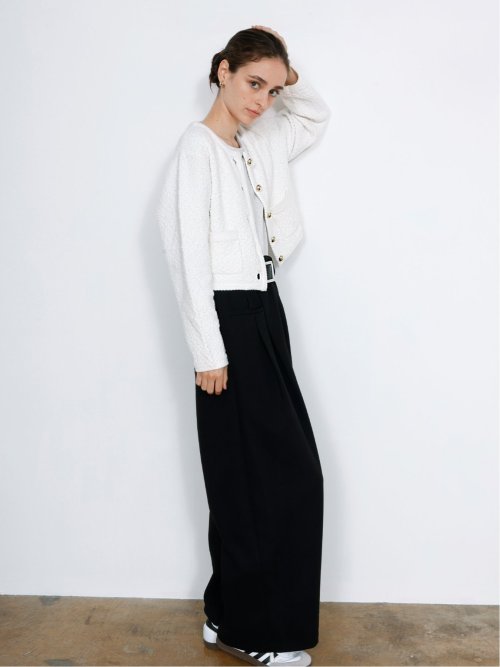 ドロー/DRAW ツイード調 ショート丈 ニットカーディガン