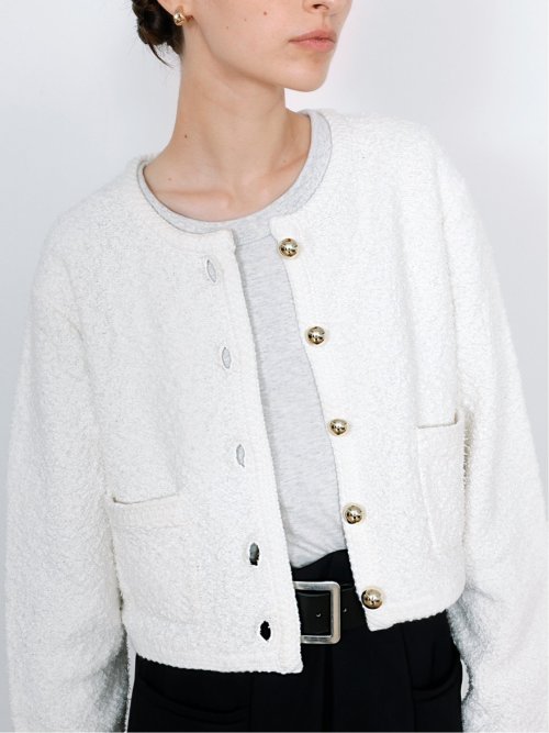ドロー/DRAW ツイード調 ショート丈 ニットカーディガン