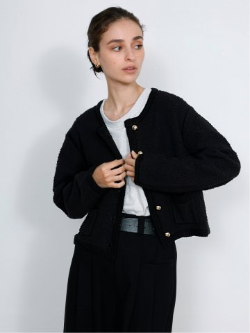 ドロー/DRAW ツイード調 ショート丈 ニットカーディガン