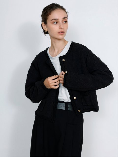 ドロー/DRAW ツイード調 ショート丈 ニットカーディガン