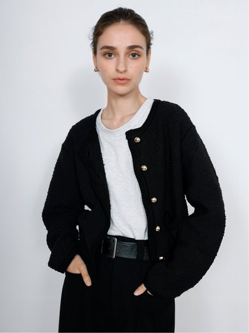 ドロー/DRAW ツイード調 ショート丈 ニットカーディガン