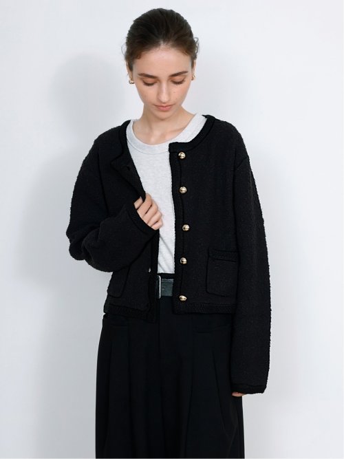 ドロー/DRAW ツイード調 ショート丈 ニットカーディガン