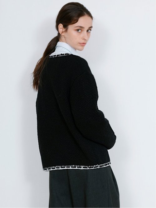 ドロー/DRAW ツイード調 ホック式 ニットカーディガン