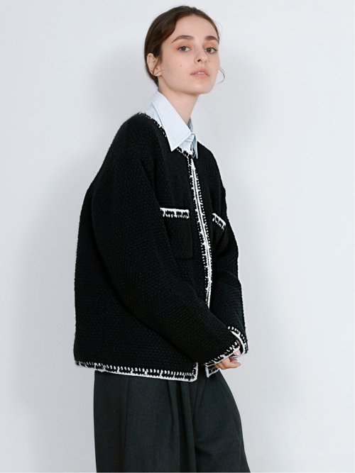 ドロー/DRAW ツイード調 ホック式 ニットカーディガン