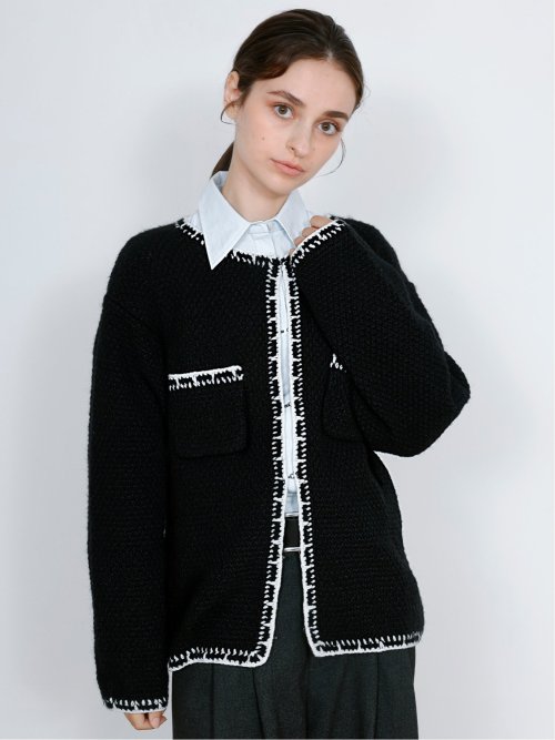 ドロー/DRAW ツイード調 ホック式 ニットカーディガン