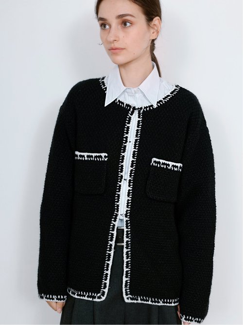 ドロー/DRAW ツイード調 ホック式 ニットカーディガン