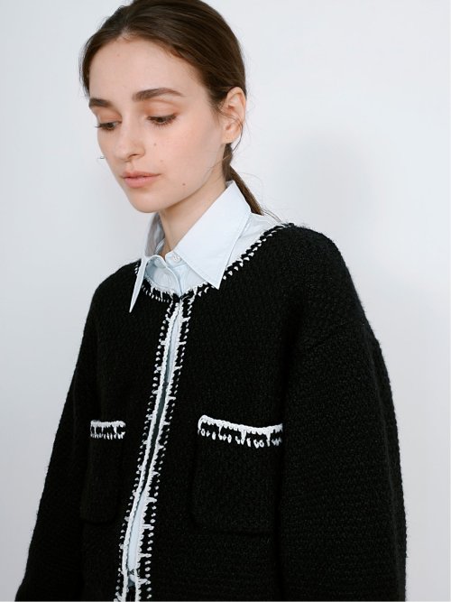 ドロー/DRAW ツイード調 ホック式 ニットカーディガン