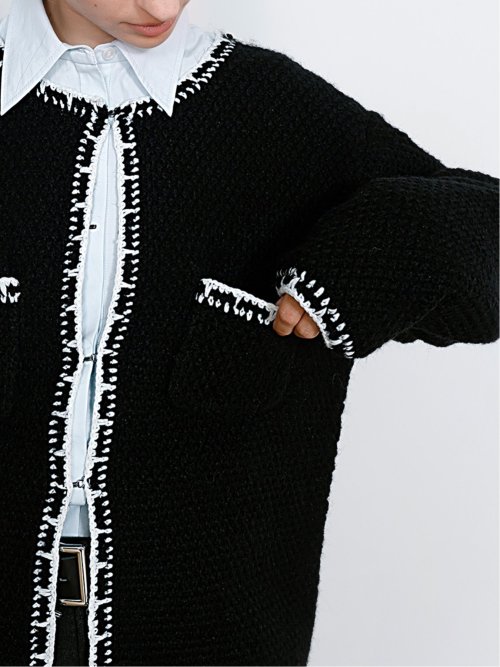 ドロー/DRAW ツイード調 ホック式 ニットカーディガン