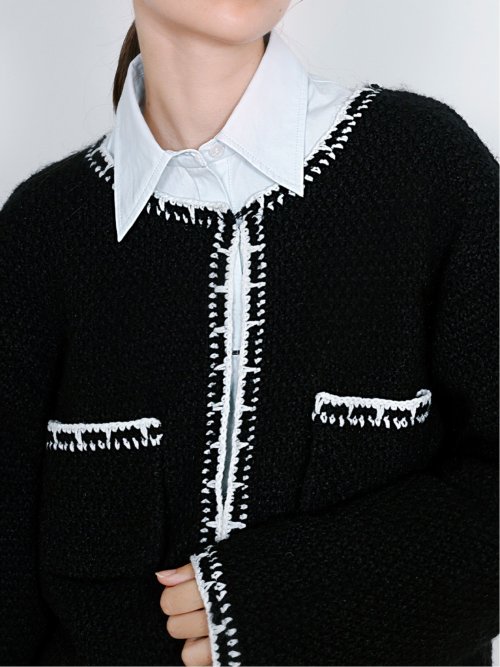 ドロー/DRAW ツイード調 ホック式 ニットカーディガン