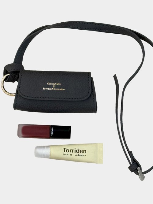 ドロー/DRAW ネックストラップ付 リップバッグ キップスキン調